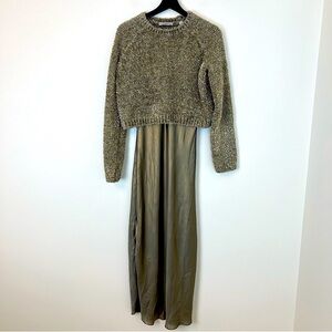 All Saints Rosetta Tinsel Dress Khaki Gold Silver Small Classic Fancy Versatile